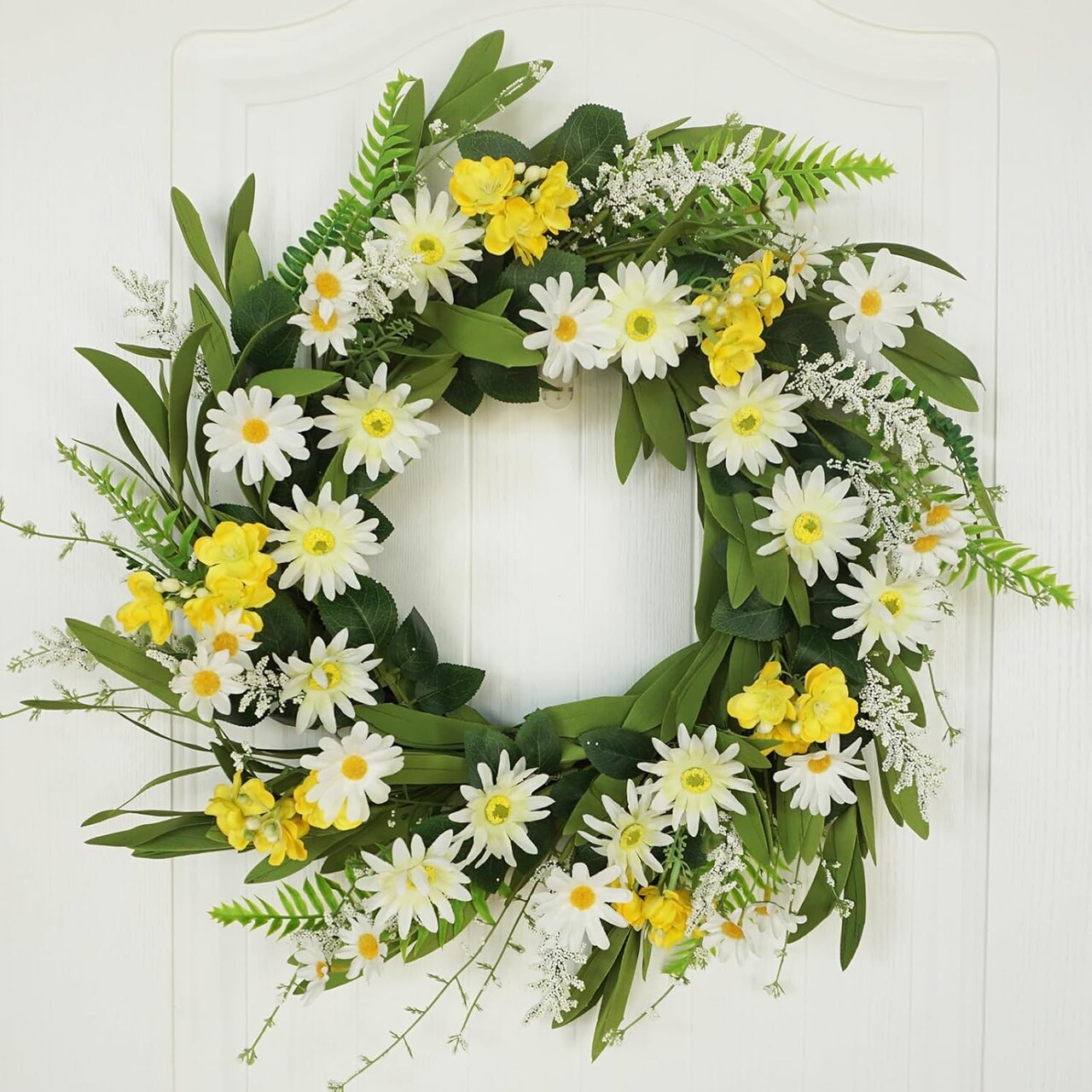 Summer Floral Wreath for Front Door, 20 Inch Artificial Wreath with Daisy Flowers, Floral Wreath for Porch, Window, Outdoor and Indoor Wall Decor, Farmhouse Home Decoration"